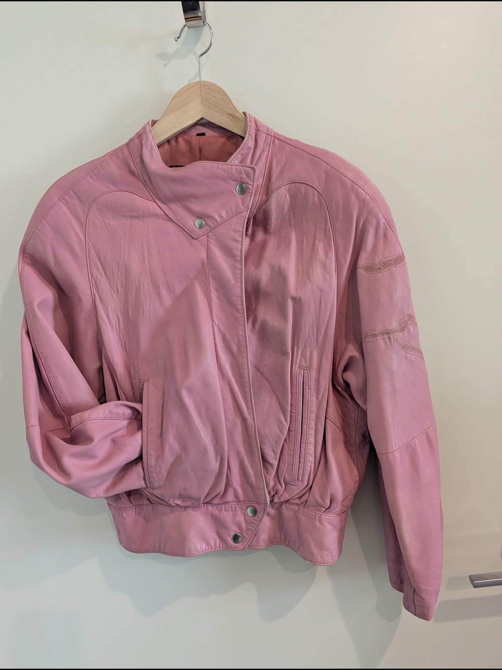 Vintage Michael Hoban North Beach Leather Pink Jacket 80s/90s Moto Bomber